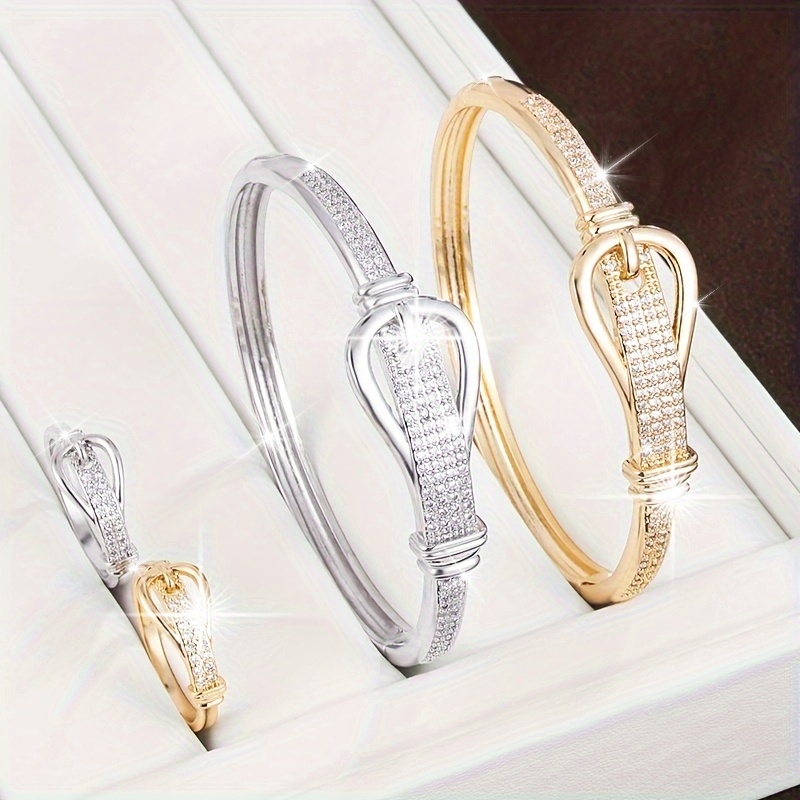 Stylish Buckle Zirconia Copper Bracelet & Ring Set